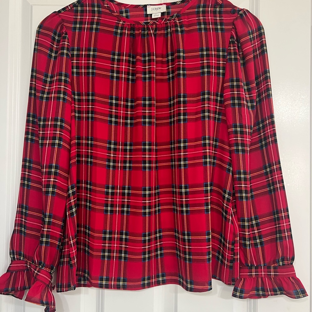 JCrew Factory Festive Plaid Holiday Top